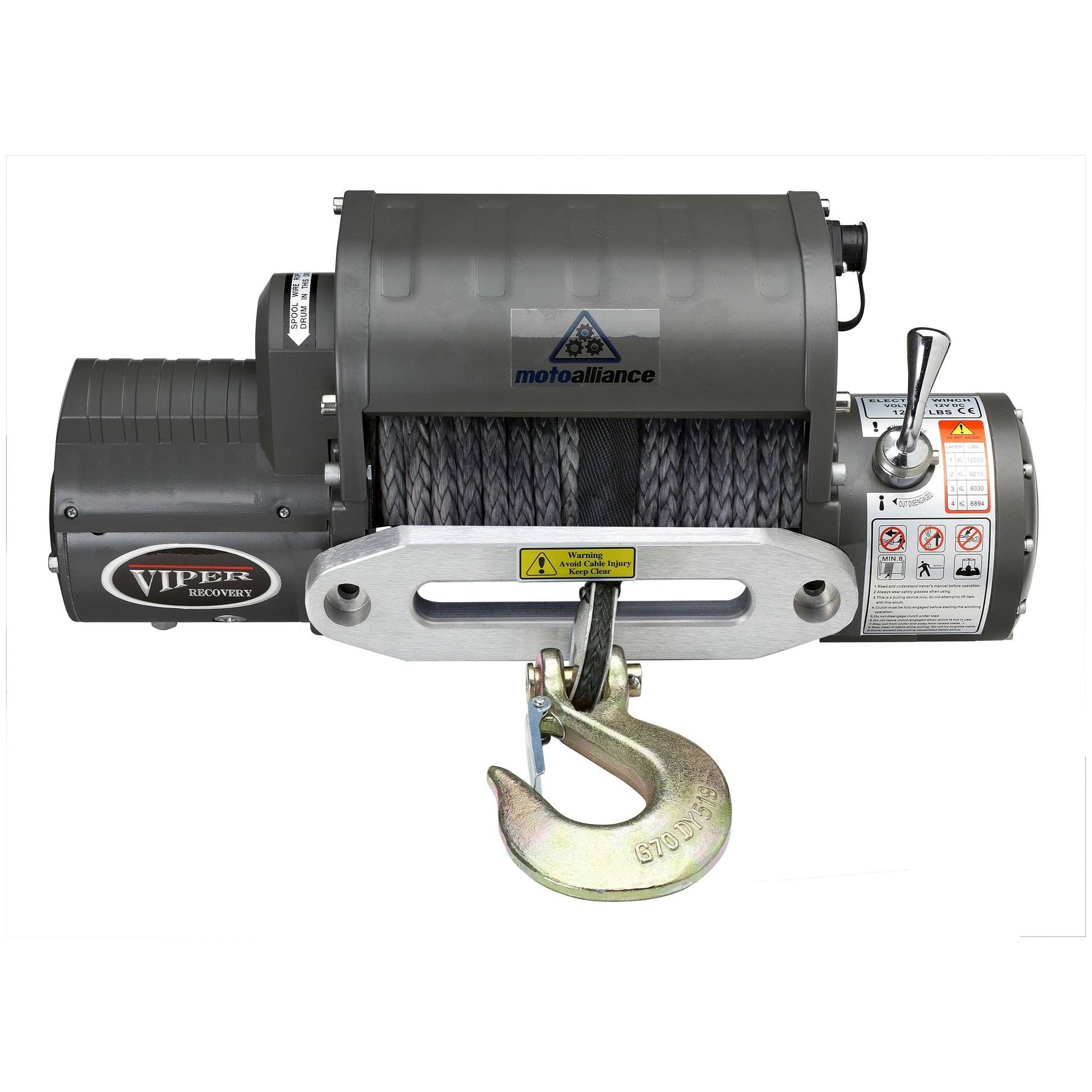 Viper Winch 12000lb Black Synthetic Rope Wireless Remote Integrated Contactor