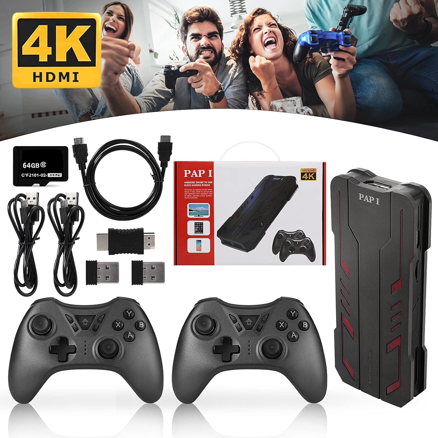 Yilirous Wireless 4k/HDMI High-Definition Game Console,Built-in 5200 Games Plug and Play Video Game Stick,Supports 9 emulators, 64G Pack of 2