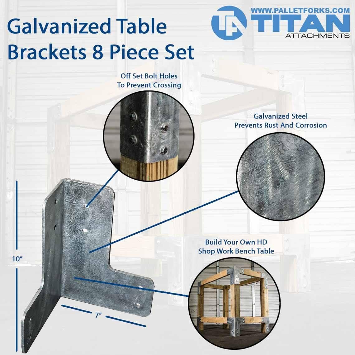 Titan Attachments Galvanized Shop Table Corner Brackets 8 Piece Set DIY Heavy Duty Work Bench