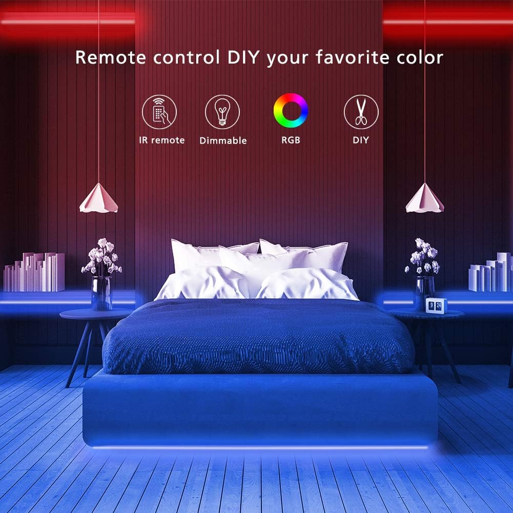 DRILI LED Strip Lights 32.8ft,Led Strip Light for Bedroom,Kitchen, Desk,Color Changing Led Strip with 24 Keys Remote Pack of 2