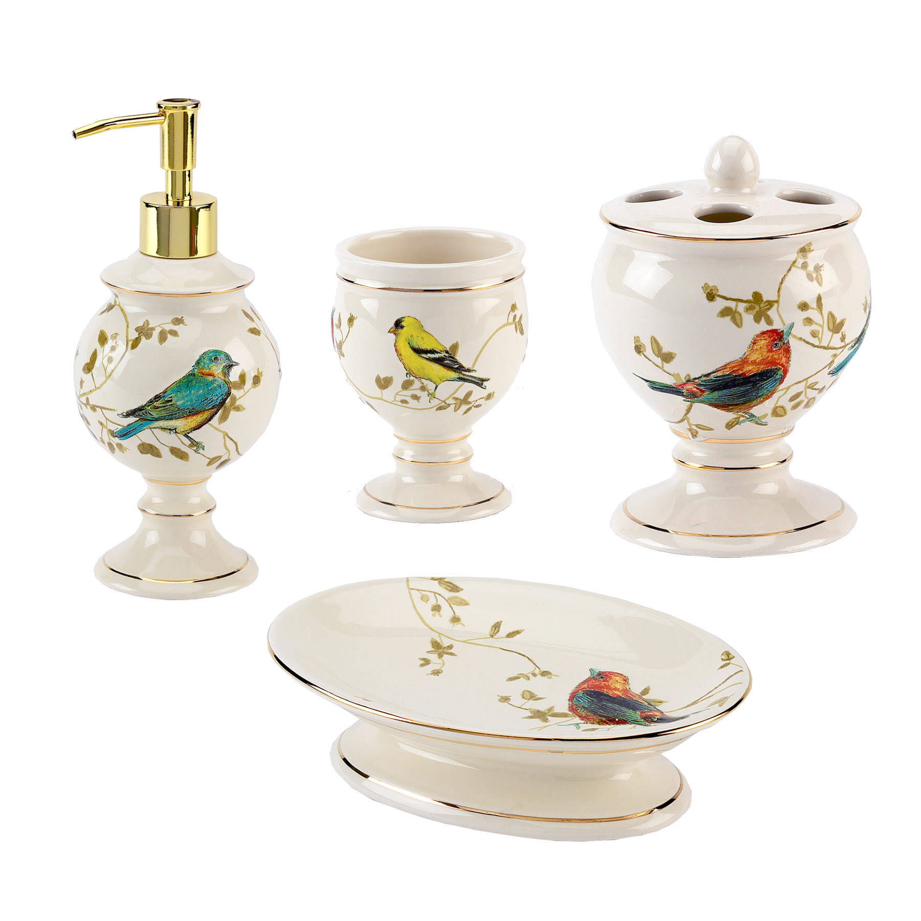 Avanti Gilded Birds 4 PC Bath Accessory Set
