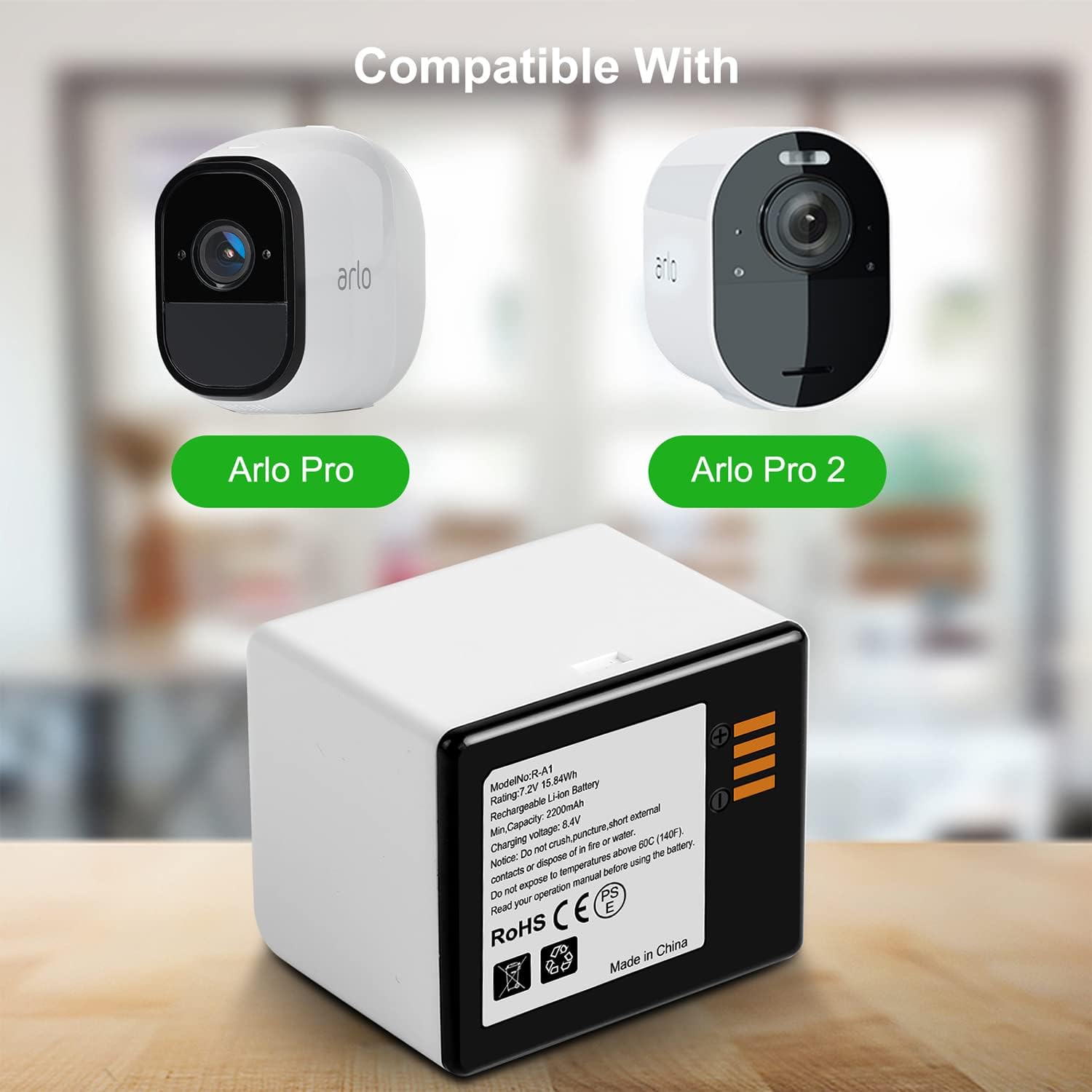 2021 Upgraded Arlo Battery Pack Compatible with Arlo Pro/Arlo Pro 2, 2-Pack 2440mAh 7.2V Li-ion Arlo Rechargeable Batteries Pack of 2