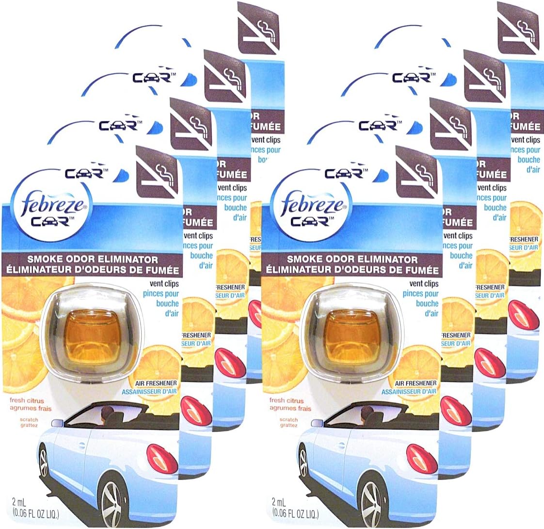 Febreze Car Vent Clips Smoke Odor Eliminator, Fresh Citrus Scent, (Pack of 8)