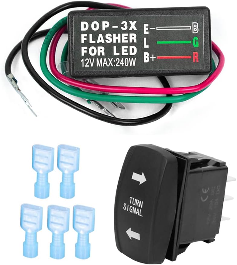 CULMKARI Turn Signal Rocker Switch with Flasher Green LED On/Off/On ATV UTV Kit Compatible with RV Vehicle Off-Road Pickup Tractor Boat Motorcycle 4Pin IP67 Universal Motor Internal Switch