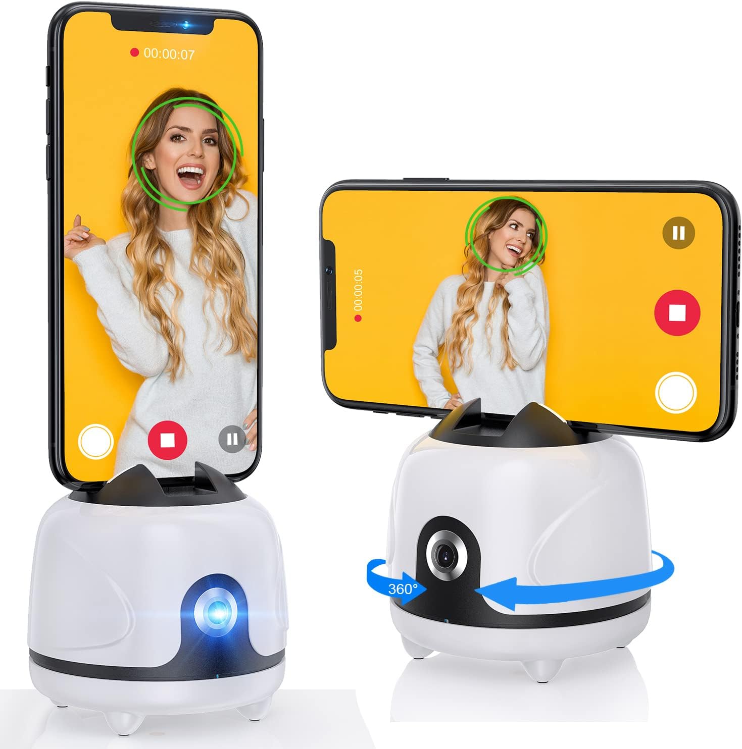 Hogimcty Auto Tracking Phone Holder, Face Tracking Phone Holder for Live Vlog Streaming Video, No App Required, 360&deg; Rotation Motion Sensor Phone Stand(White)