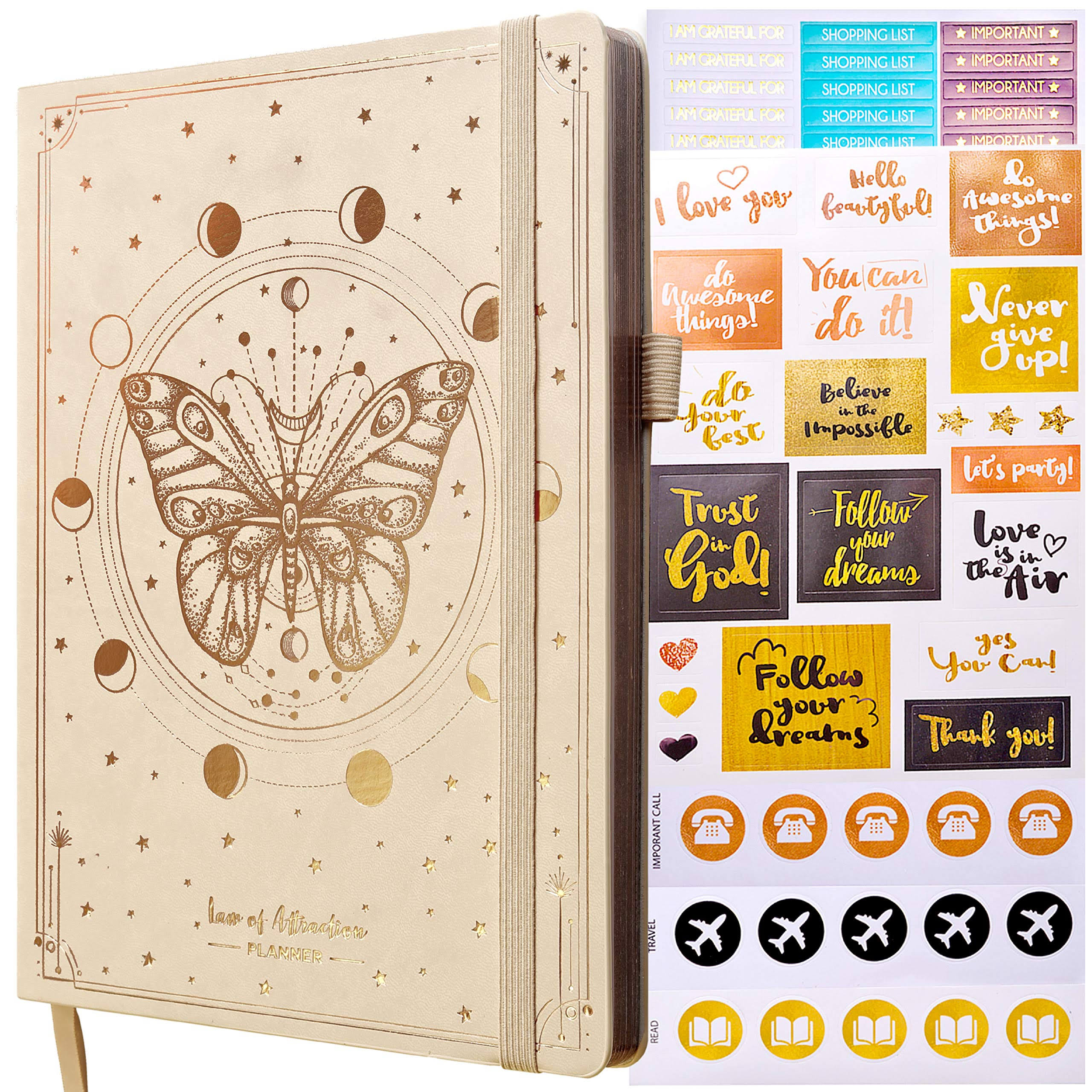 Law of Attraction Planner - Undated Deluxe Weekly, Monthly Planner, A 12 Month Journey to Increase Productivity u0026 Happiness