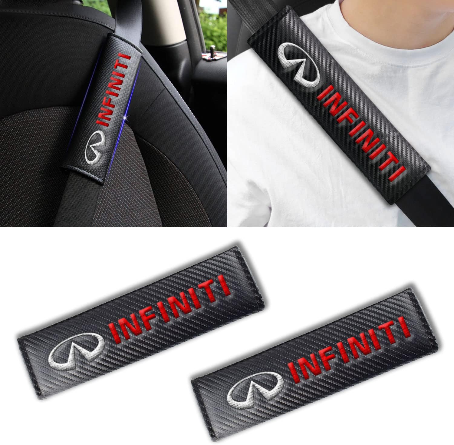ESGLS 2Pcs Seat Belt Covers Shoulder Pads for Car Logo, Embroidered Logo Black Leather Car Seat Belt Pads Safety Belt Cover Pad for Car Logo (HJ in fi ni ti)