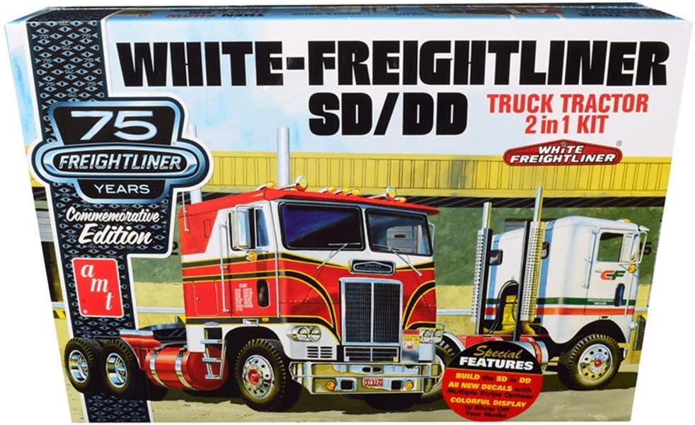 AMT White Freightliner 2-in-1 SC/DD Cabover Tractor (75th Anniversary) 1:25 Scale Model Kit