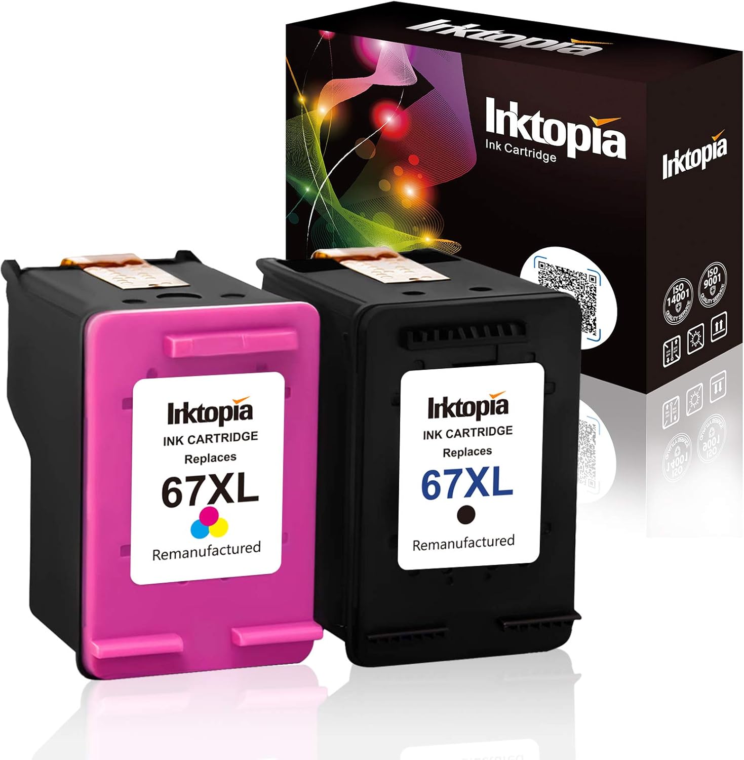 Inktopia Remanufactured Ink Cartridge Replacement for HP 67XL 67 XL for Envy 6055e 6052 6058 Envy Pro 6455e 6452 6458 DeskJet 1255 2732 2752 2755e 4140 4155e Printer (1 Black 1 Tri-Color) Pack of 2