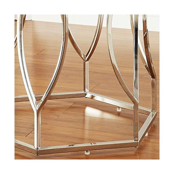 Kingsbury Home Alberto Contemporary Hexagon Wavy Glass Top Accent Table, Chrome Finish