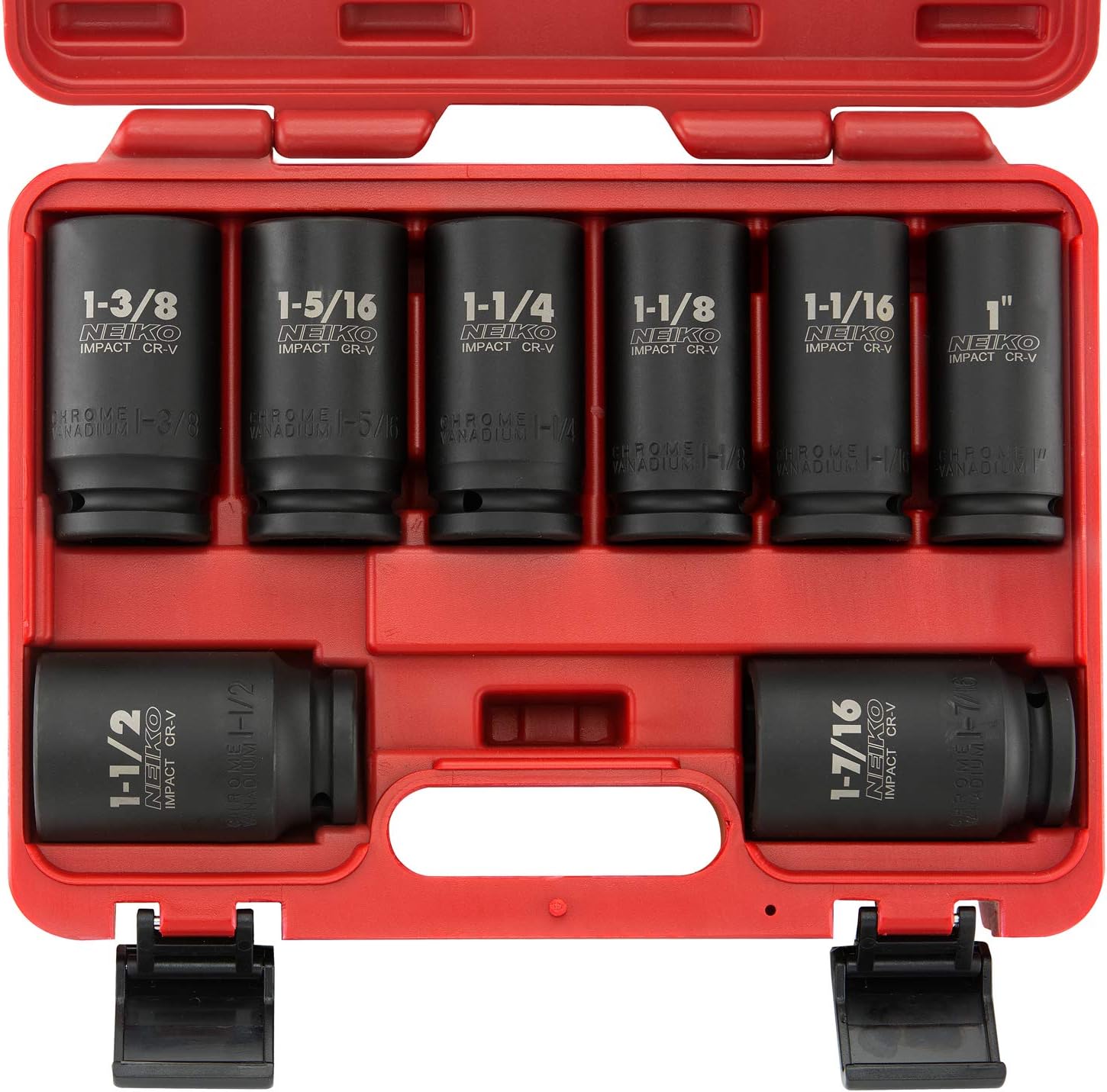 Neiko 02461A 3/4-Inch Drive Deep Impact Socket Set, SAE, 1 Inch - 1-1/2 Inch, Cr-V, 8 Sockets