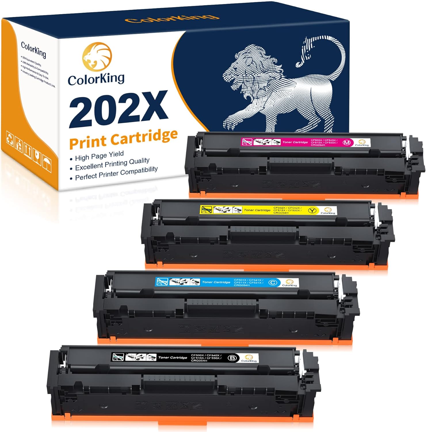 Colorking Compatible Toner Cartridge Replacement for HP 202X CF500X 202A CF500A HP Color Pro MFP M281fdw M281cdw M254dw M281fdn 281fdw M254 M281 Toner Printer (Black Cyan Yellow Magenta, 4 Pack) Pack of 2