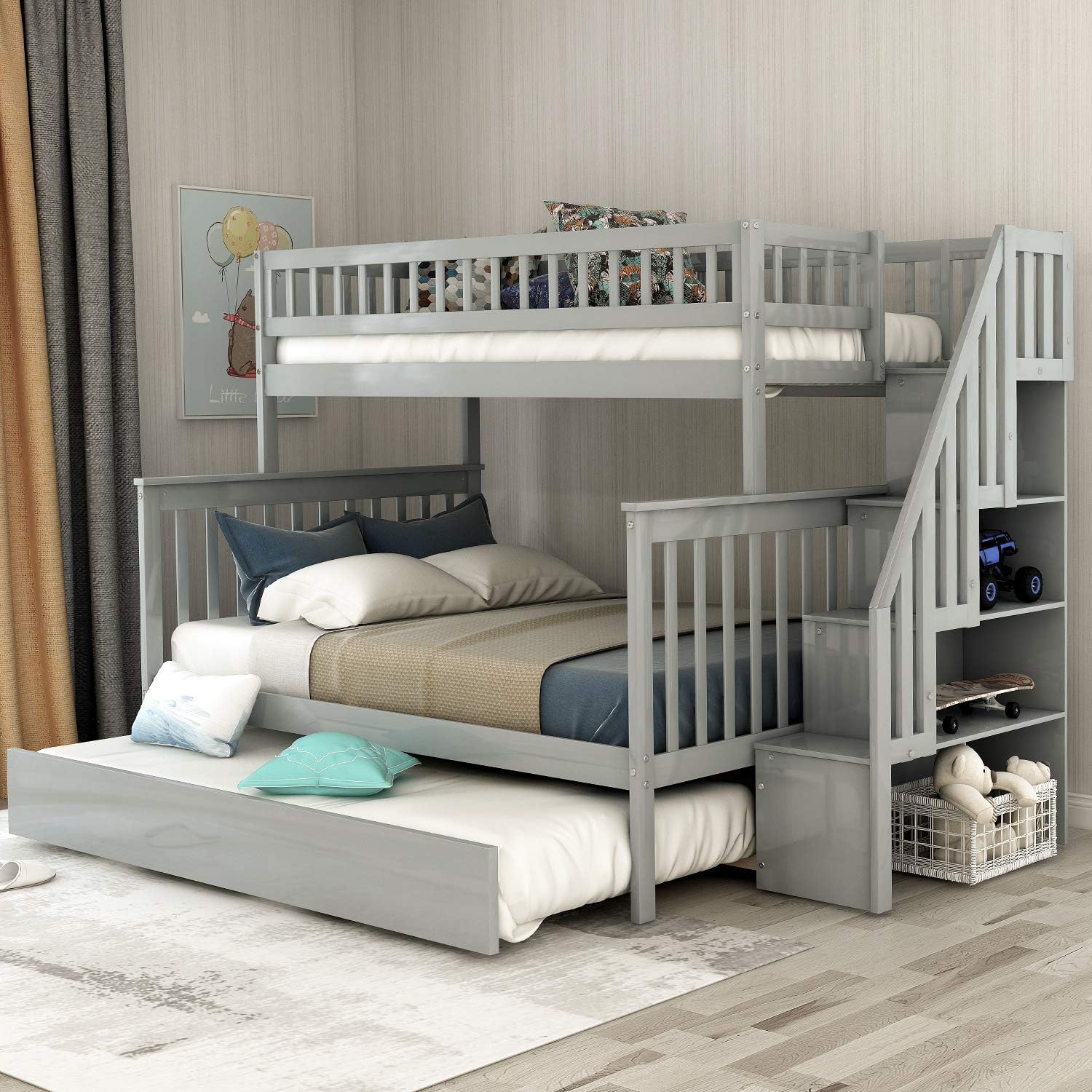 Full Over Full Bunk Bed with Storage Drawers,Stackable Mission Style Wood Storage Full Bunk Bed Frame for Kids and Teens