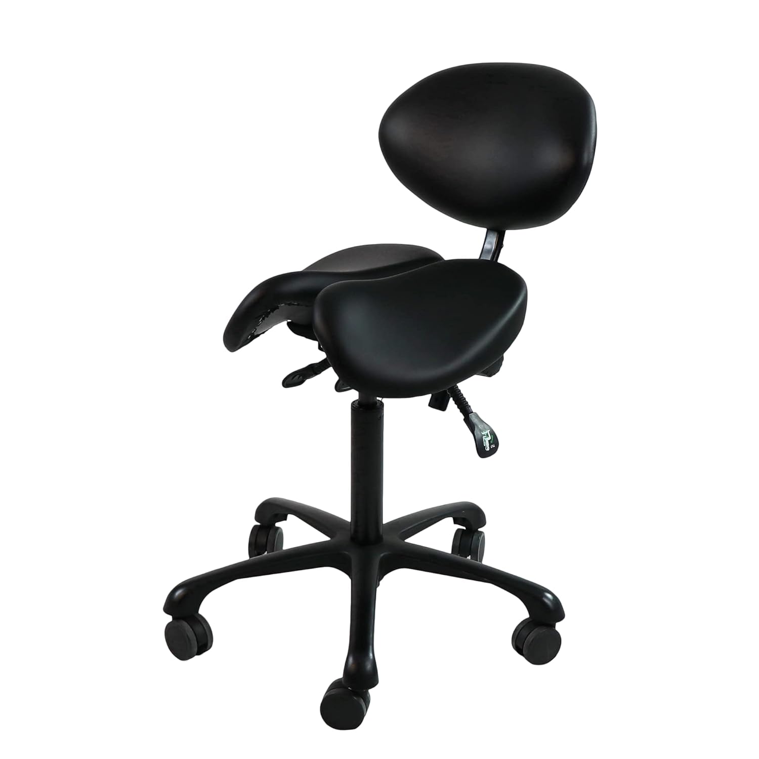 Master Massage Berkeley Ergonomic Split Seat Style Backrest Saddle Stool with Two Tilting Option in Black with Black Aluminum Base