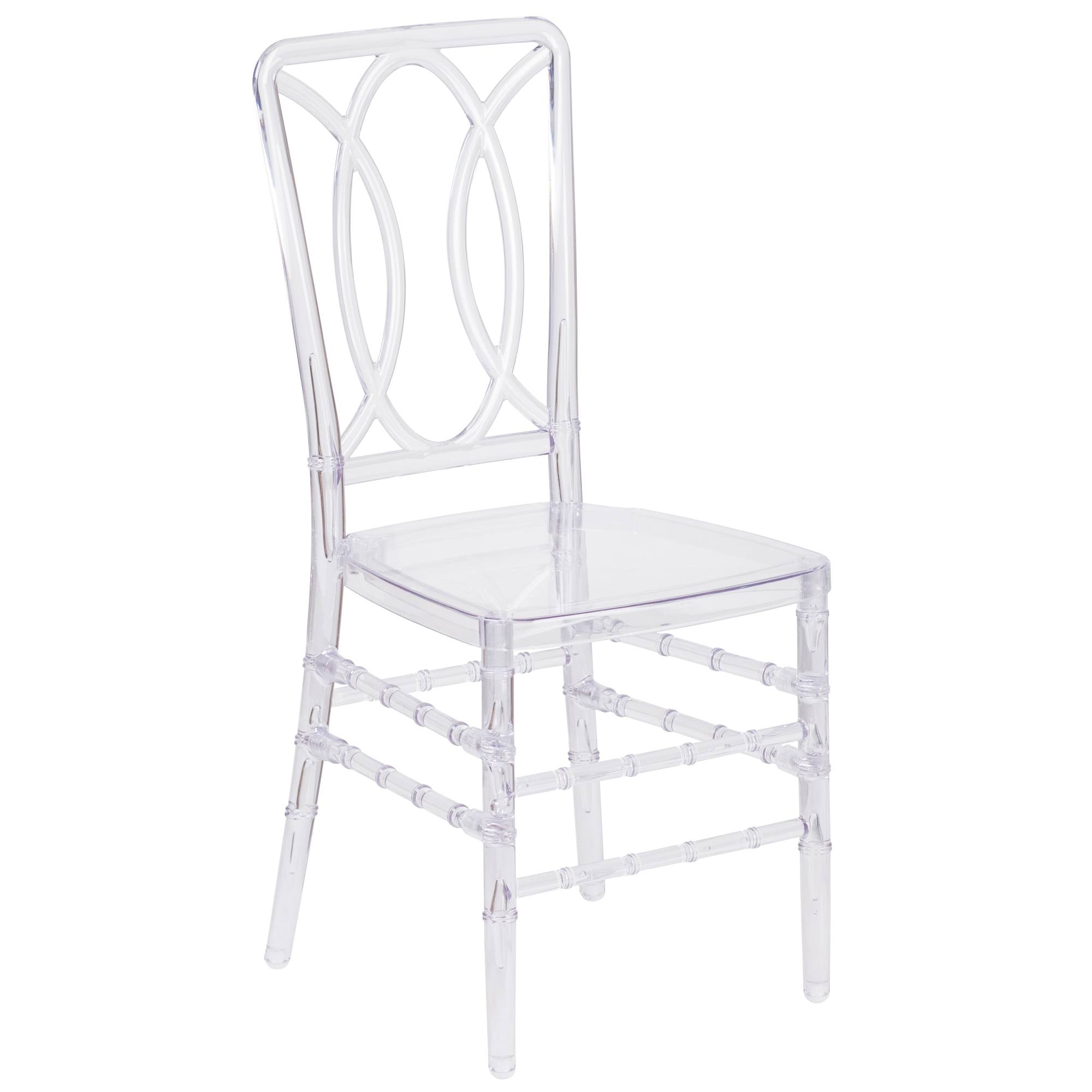 36x22 Crystal Clear Stackable Chiavari Chair with Designer Back