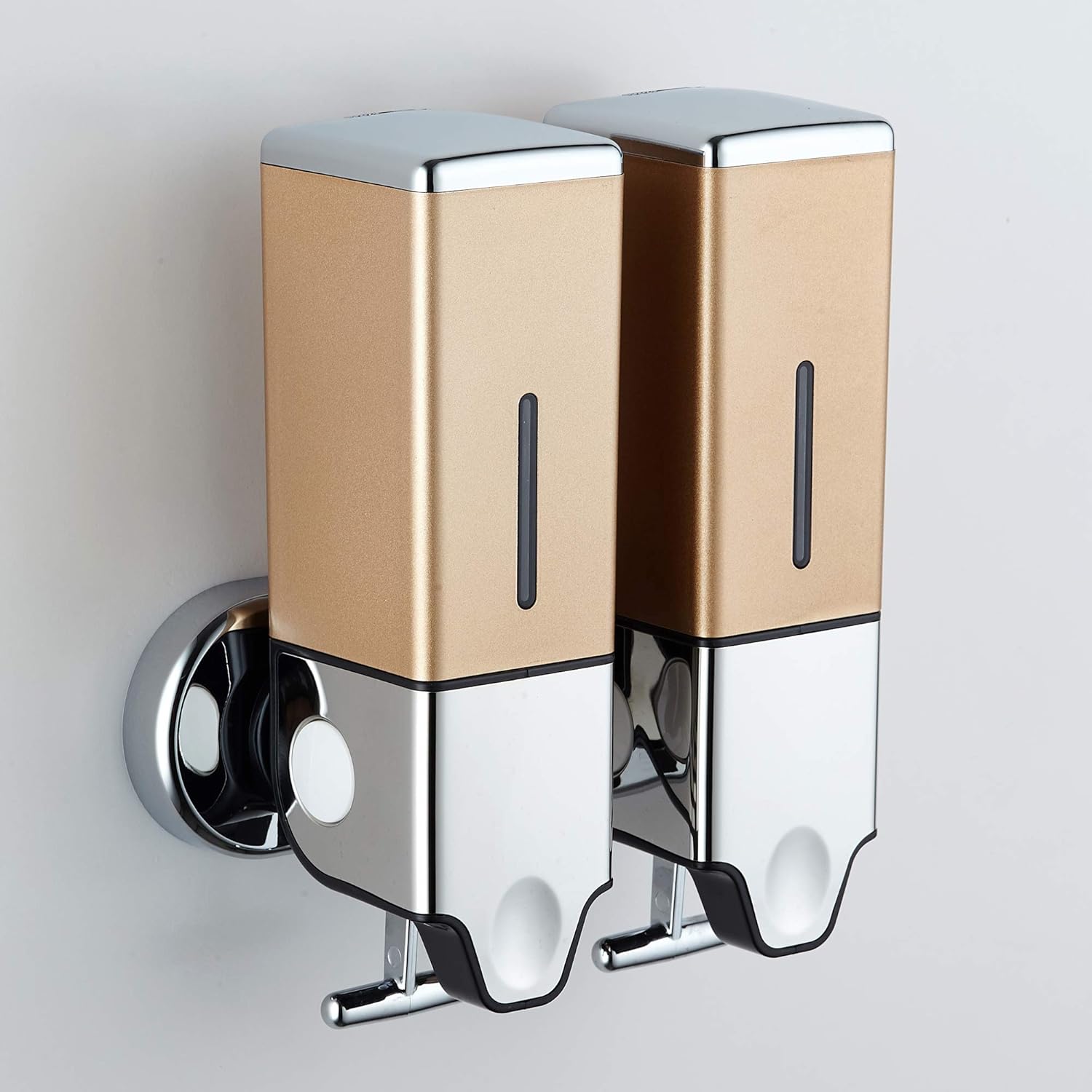 alwinDeco Wall Mounted Shower Dispenser Set -Screw in- Plastic and Stainless Steel Hand Soap Dispenser Shampoo Dispenser for Shower Wall 3 Chamber 17oz/500mlX3 Pack of 2