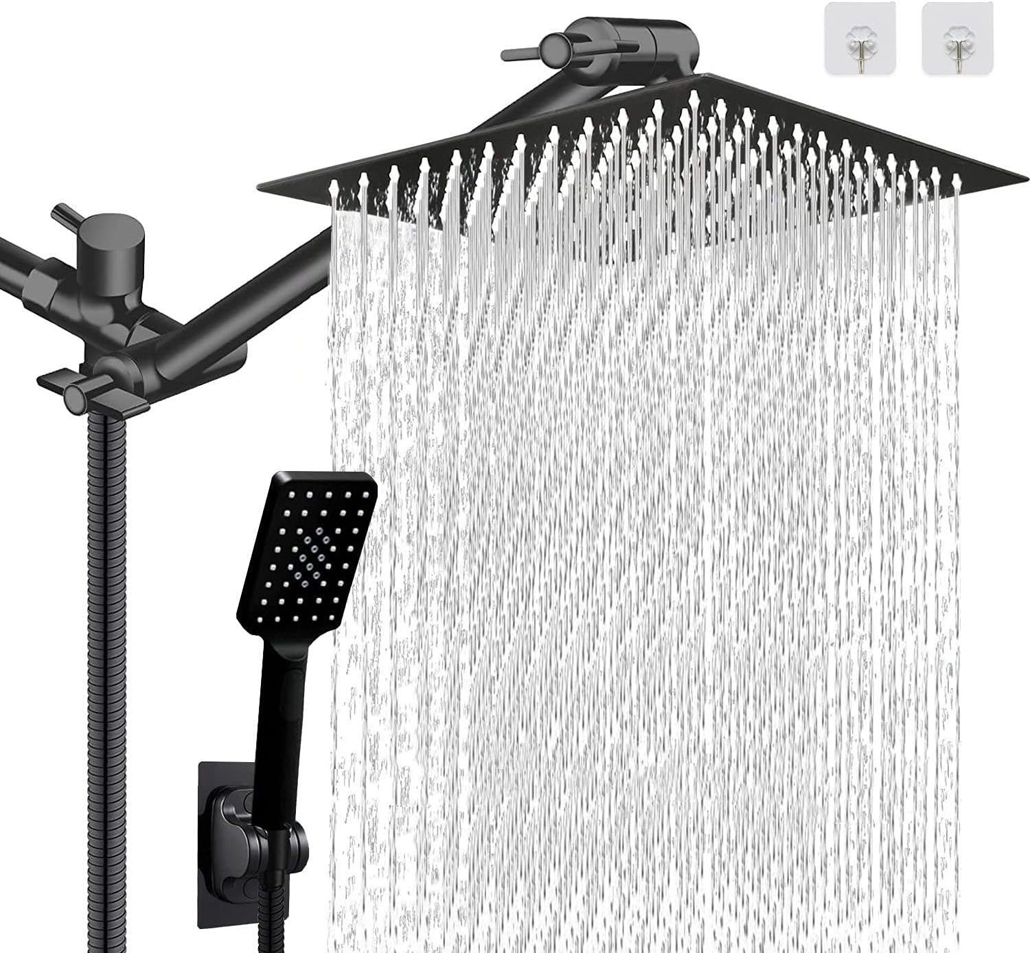 Shower Head,Rainfall Shower Head with Handheld Combo, 10'' High Pressure Rainfall Shower Head / 3 Modes Handheld Showerhead Combo with 11'' Extension Arm, Shower Holder/78'' Hose (chrome) Pack of 2