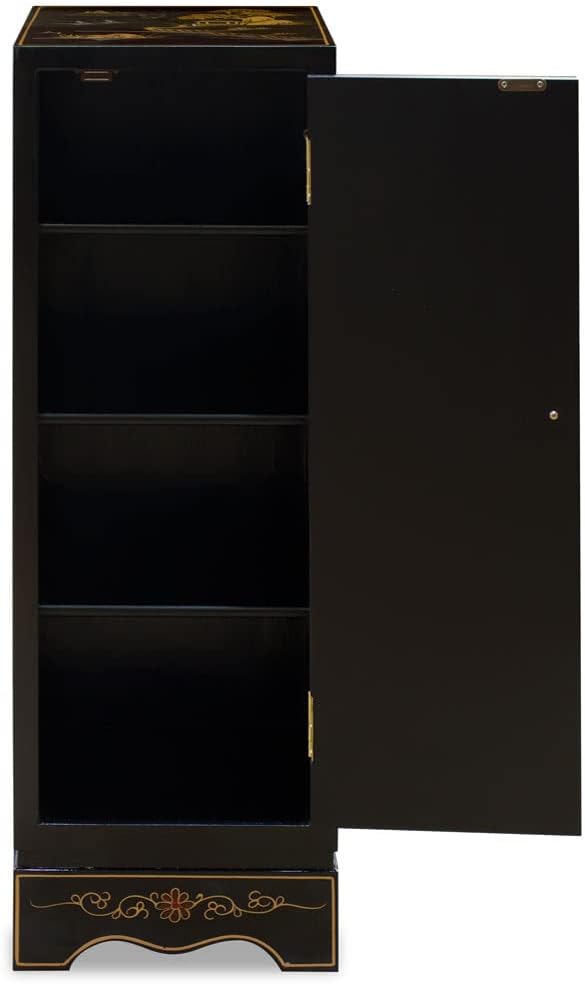 ChinaFurnitureOnline Black Lacquer Chinoiserie Chinese Pedestal Cabinet