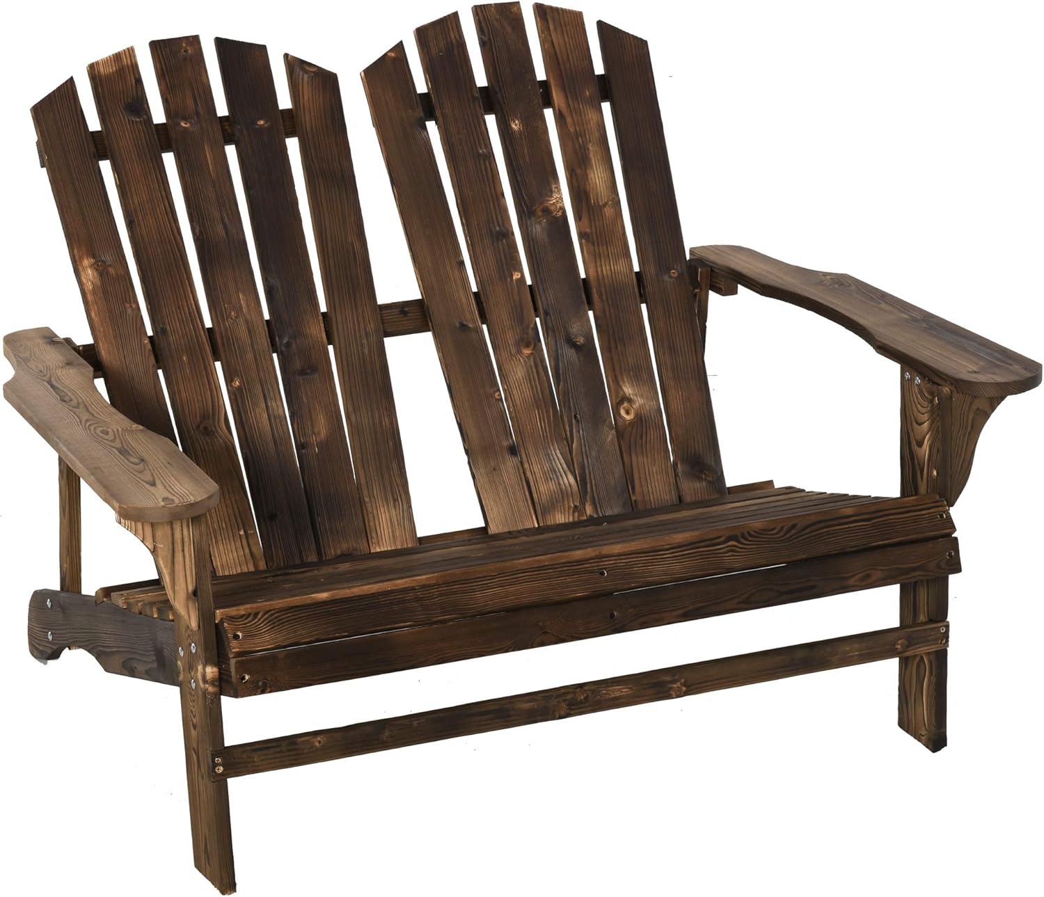 Outsunny Outdoor Adirondack Chair Wooden Loveseat Bench Lounger Armchair with Flat Back for Garden Deck Patio, Brown