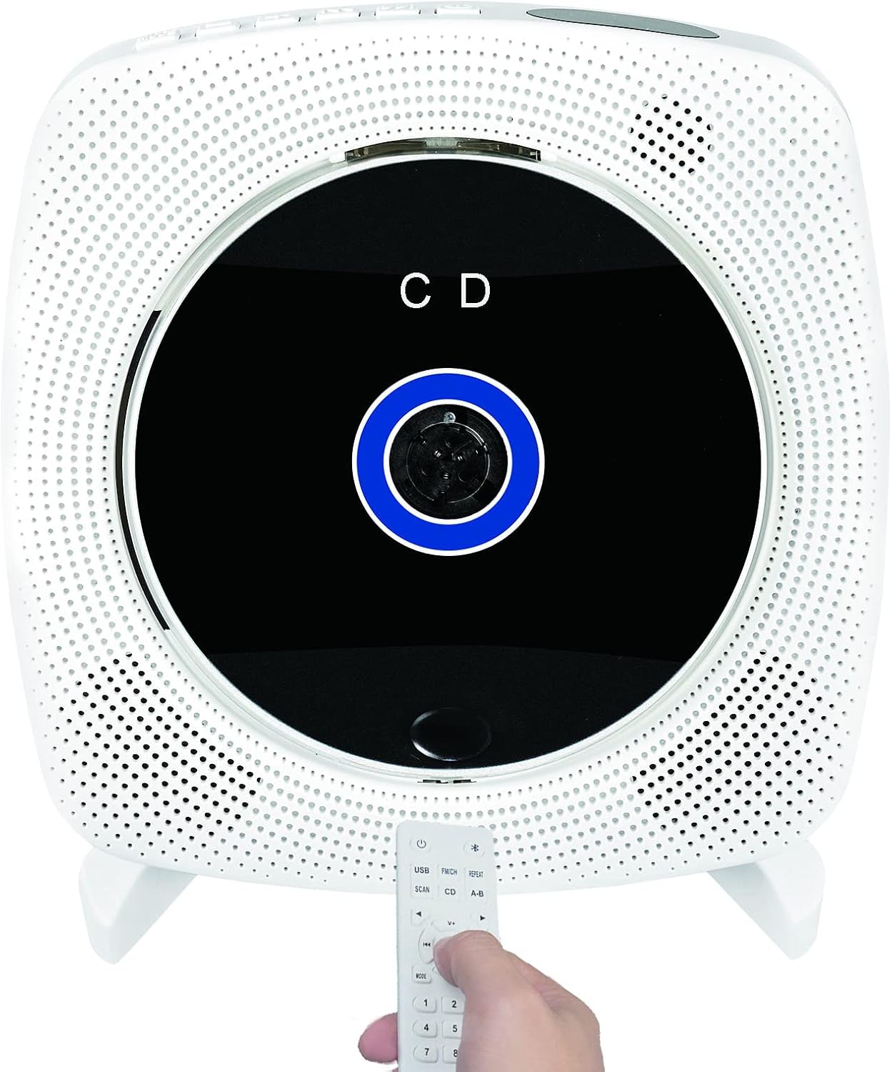 Bluetooth Portable CD Player with Speakers, Wall Mounted CD Player with FM Radio, USB Read, AUX Line, Placement Desktop or on Bracket, Remote Controllable, Compatible Formats, Wired Powered Pack of 2