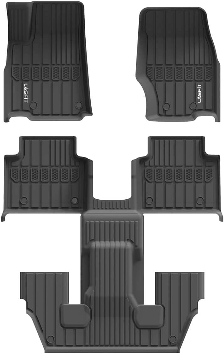 LASFIT Floor Mats for Jeep Grand Cherokee L 2021 2022 (ONLY for 6-Passenger Without Center Console), All Weather Protection TPE Car Floor Liners, Front & Rear Rows, Black