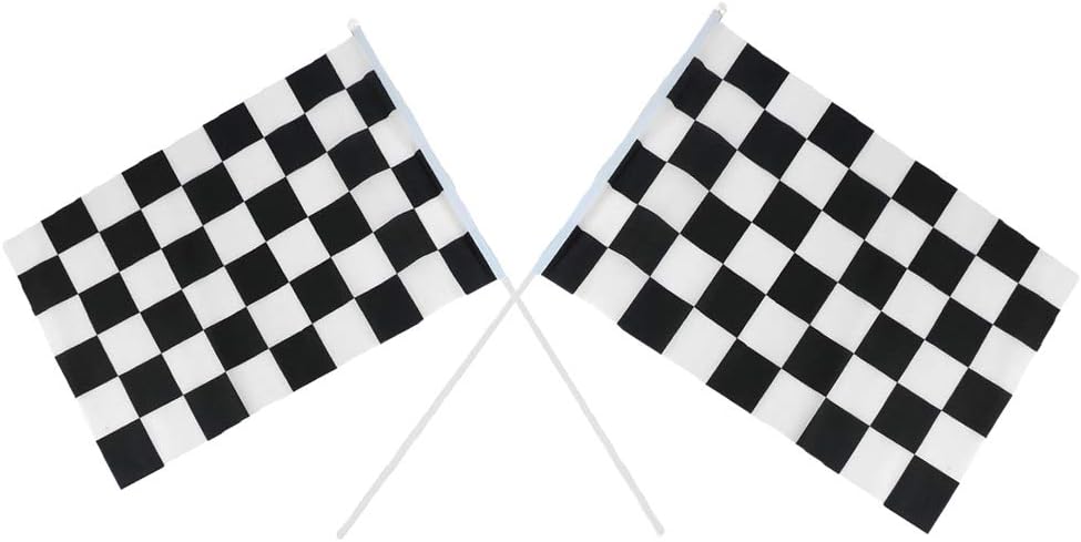 Two (2) Checkered Black & White Cloth Racing Flags