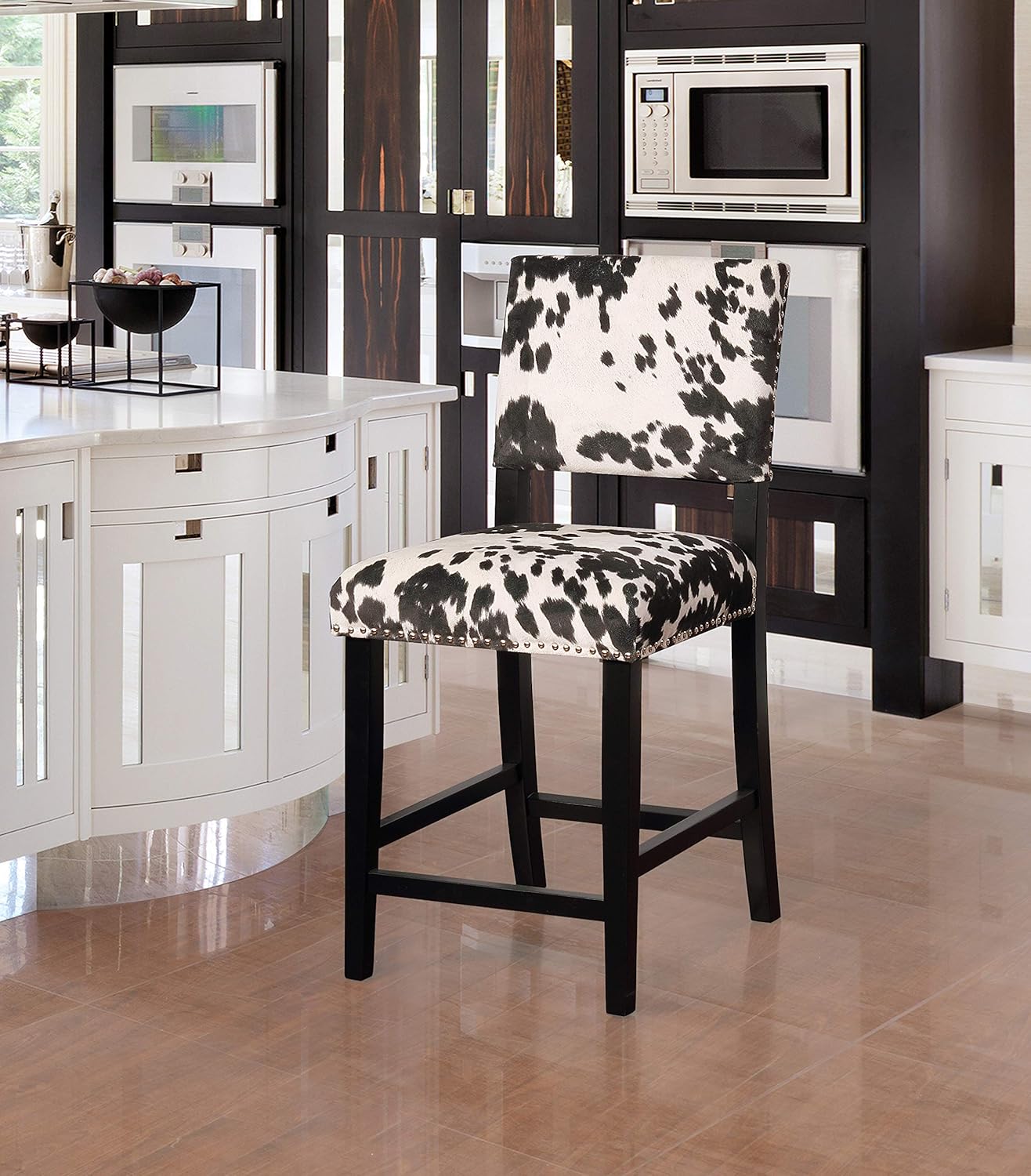 Linon Clayton Black Cow Print Counter Stool