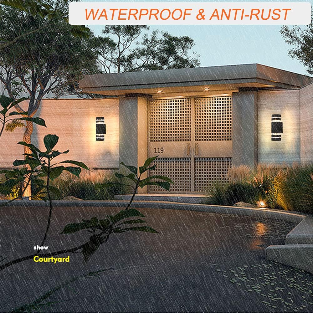 Modern Up Down Outdoor Wall Light, Exterior Waterproof Anti-Rust Wall Sconce Fixtures, Semi Cylinder Wall Mount Lanterns in Aluminum and Glass Cover for Porch Patio Garage(1pack)