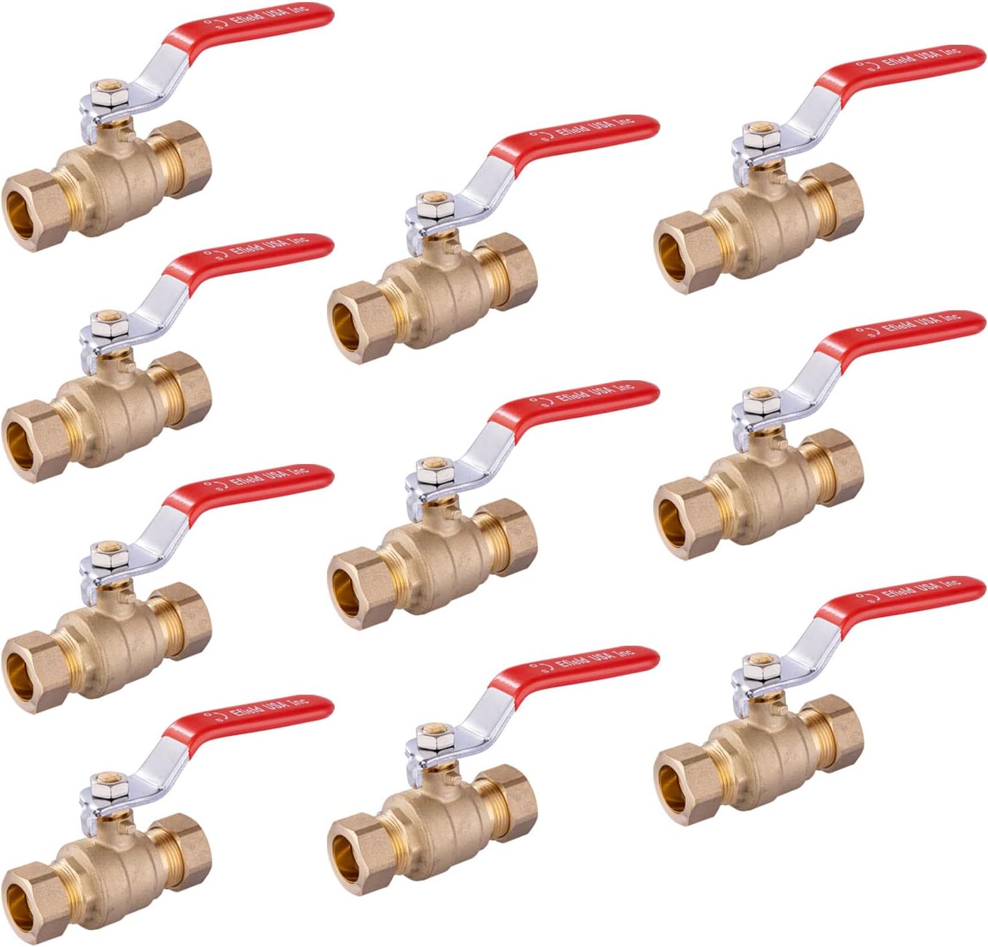 (Pack of 10) EFIELD 1/2 Inch Compression Heavy Duty Full Port Brass Ball Valve, Lead Free