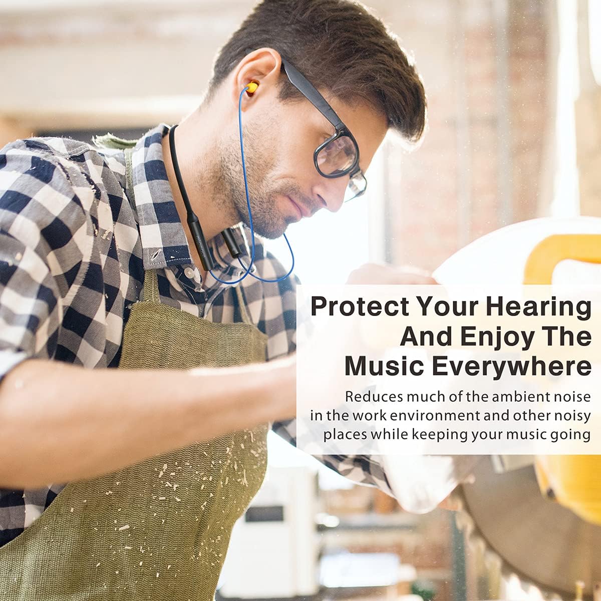 Bluetooth earplug headphones, Mipeace neckband wireless earbuds earplugs-29db noise reduction isolating in-ear earplug earphones with mic and controls, IPX5 sweatproof, 16+Hour battery for work safety