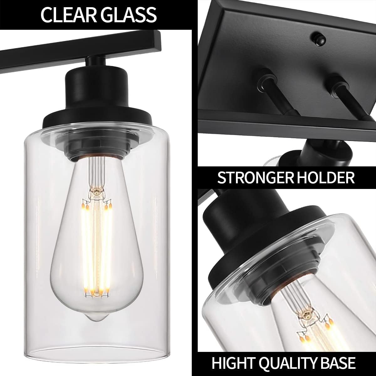 3-Light Bathroom Vanity Light ,Matte Black Modern Wall Sconce Light Fixture,3 Vanity Lights for Bathroom Over Mirror Kitchern Bathroom Living Room Industrial Wall Lighting