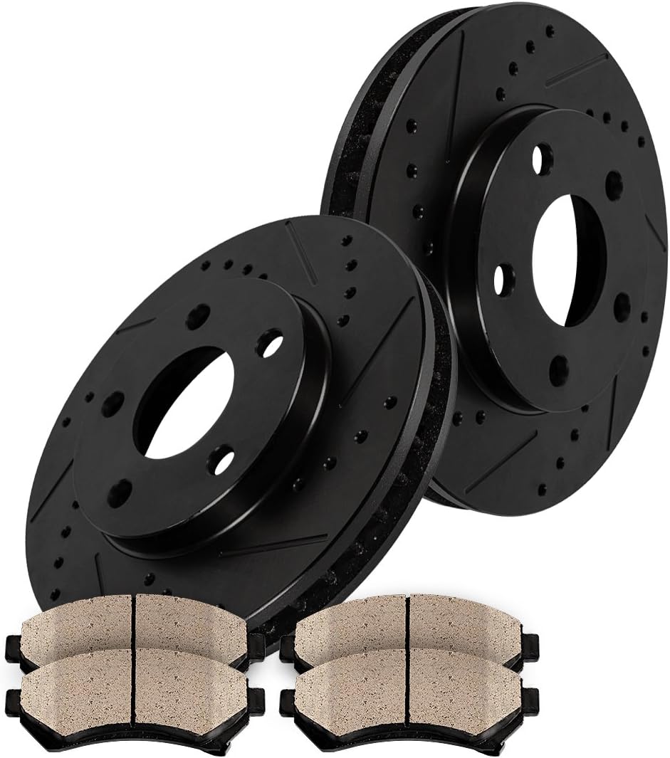Callahan CRK11348 FRONT 280 mm Black Drilled/Slotted 5 Lug [2] Brake Disc Rotors + [4] Metallic Brake Pads