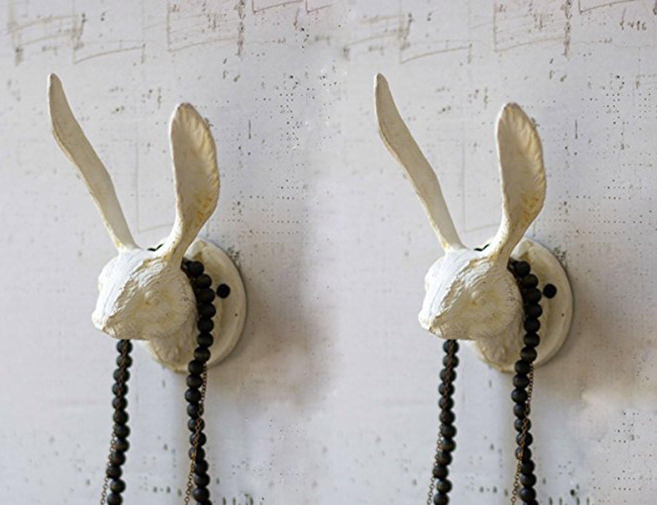 Spacepositive Kalalou Cast Iron Rabbit Wall Hook Rustic Antique White Finish with Mounting Screws, 7.2 Inches Long by 3.25 Inches Tall by 4 Inches Wide Set of 2 Pack of 2