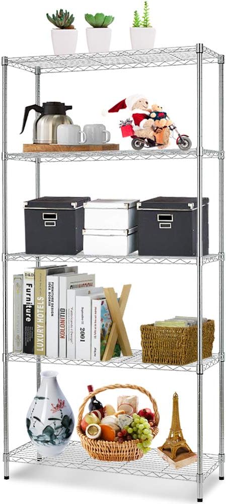 Storage Shelves Metal Wire Shelving Unit NSF Heavy Duty 5-Tier Height Adjustable Utility Steel Garage Shelving with Leveling Feet 36