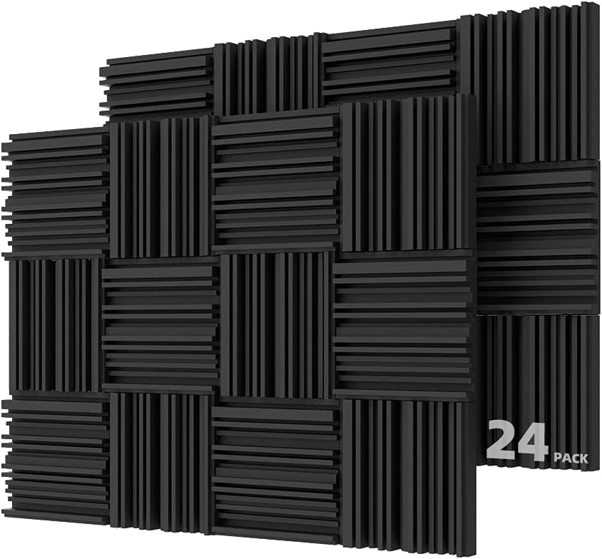 PUWEER Acoustic Panels 24 Pack 2 X 12 X 12 Acoustic Foam Panels Periodic Groove Black