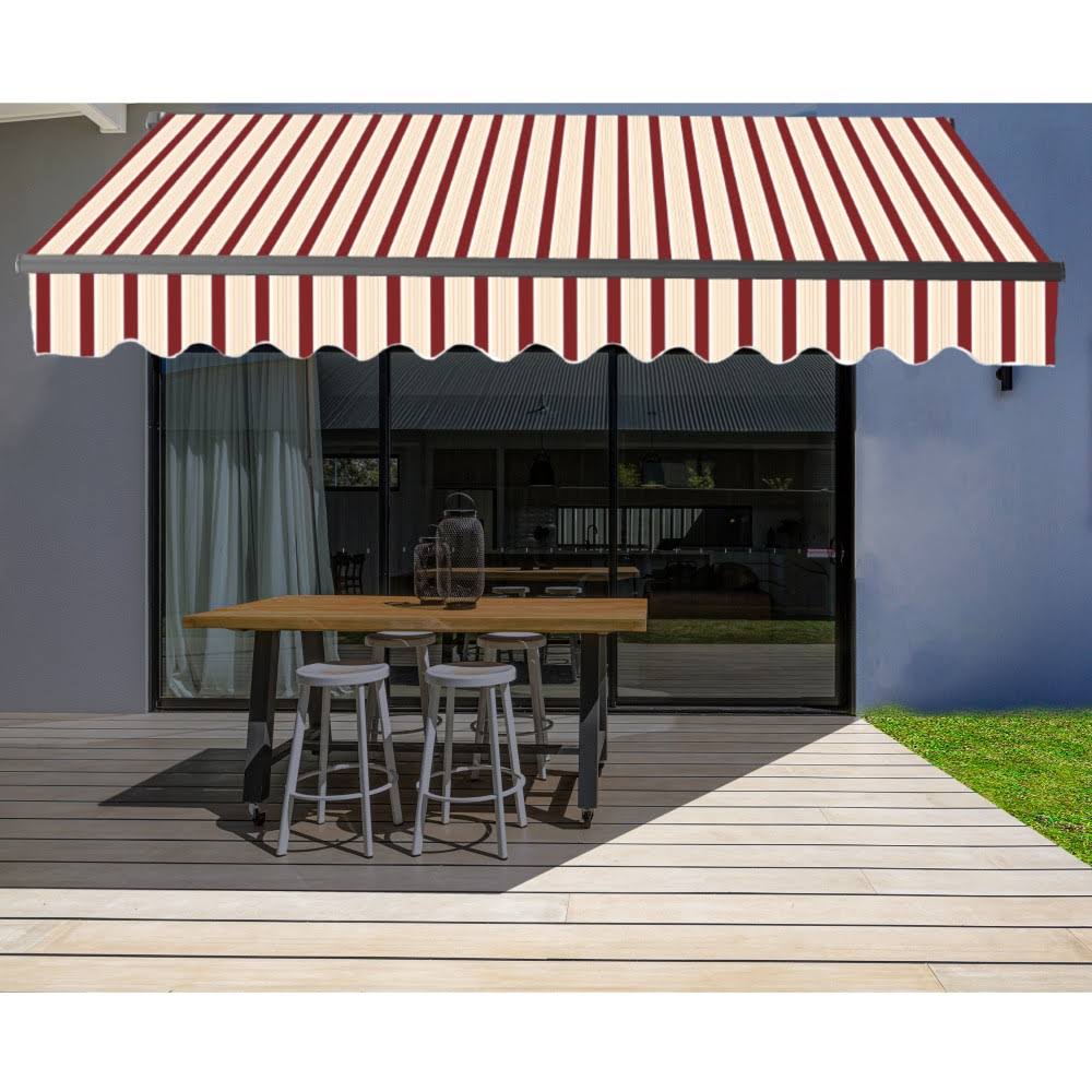 Aleko ABM16X10MSRED19 Motorized Retractable Black Frame Patio Awning 16 x 10 Feet (Multi-Striped Red)