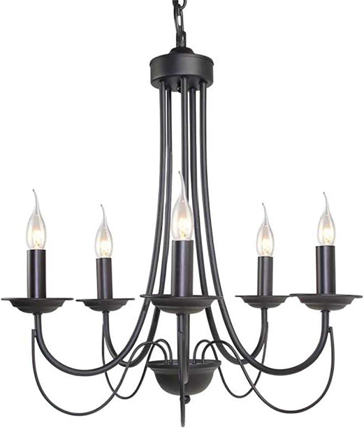 Riomasee Black Farmhouse Chandelier Rustic French Country Chandelier 5-Light Metal Candle Chandelier Light Fixture for Dining,Living Room,Foyer,Bedroom,Kitchen Island 23.6 Inches