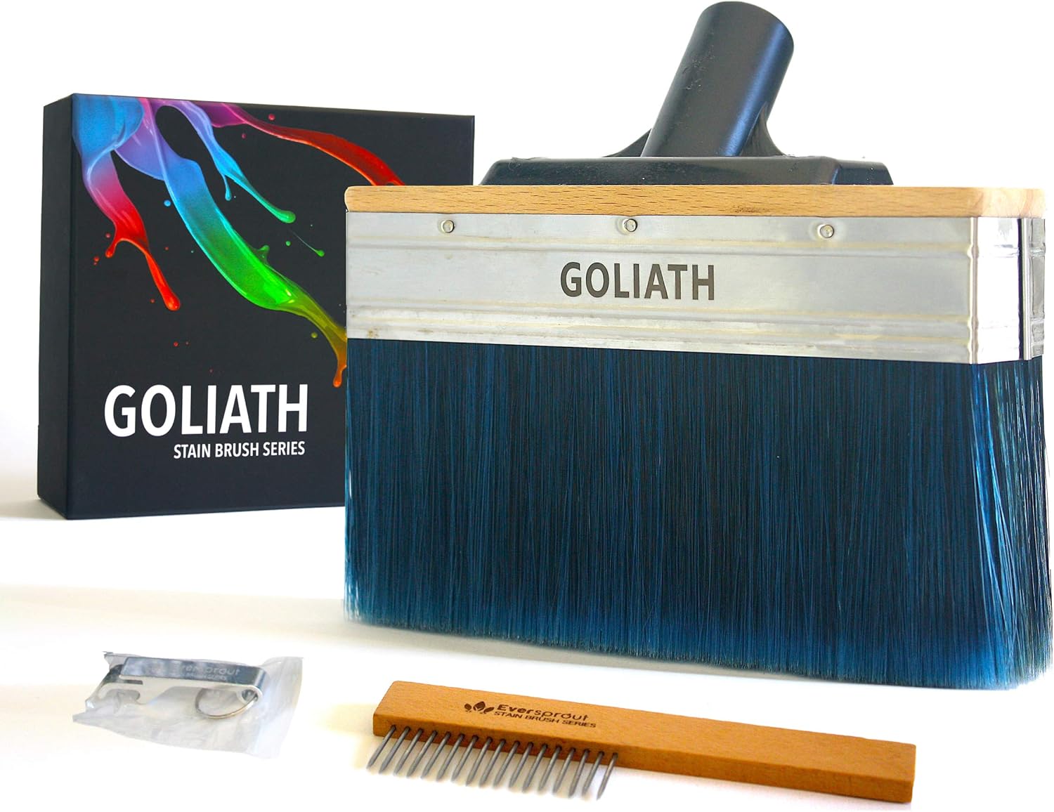 EVERSPROUT Goliath Deck Stain Brush | ULTRA WIDE 7-Inch Design Saves Time | Premium Reusable Deck Stain Applicator for Wood, Composite, Concrete | Includes Brush, Cleaning Comb, Opener, Case (No Pole) Pack of 2