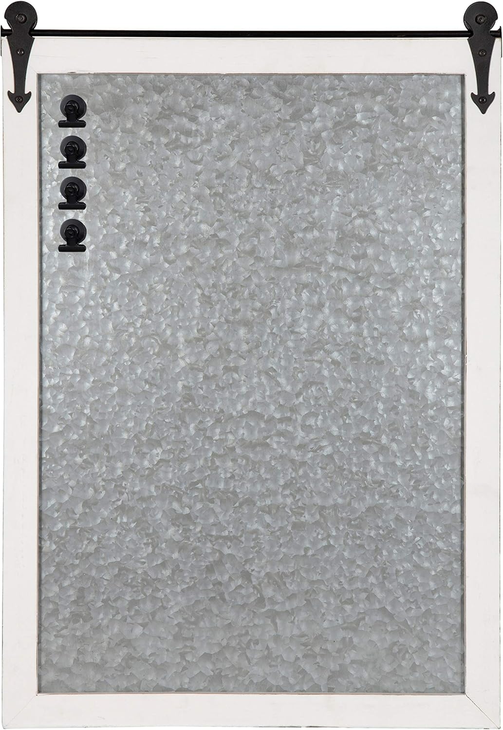 Kate and Laurel Cates Modern Farmhouse Barn Door Distressed Wood Framed Galvanized Metal Magnetic Memo Board, Rustic White Pack of 2