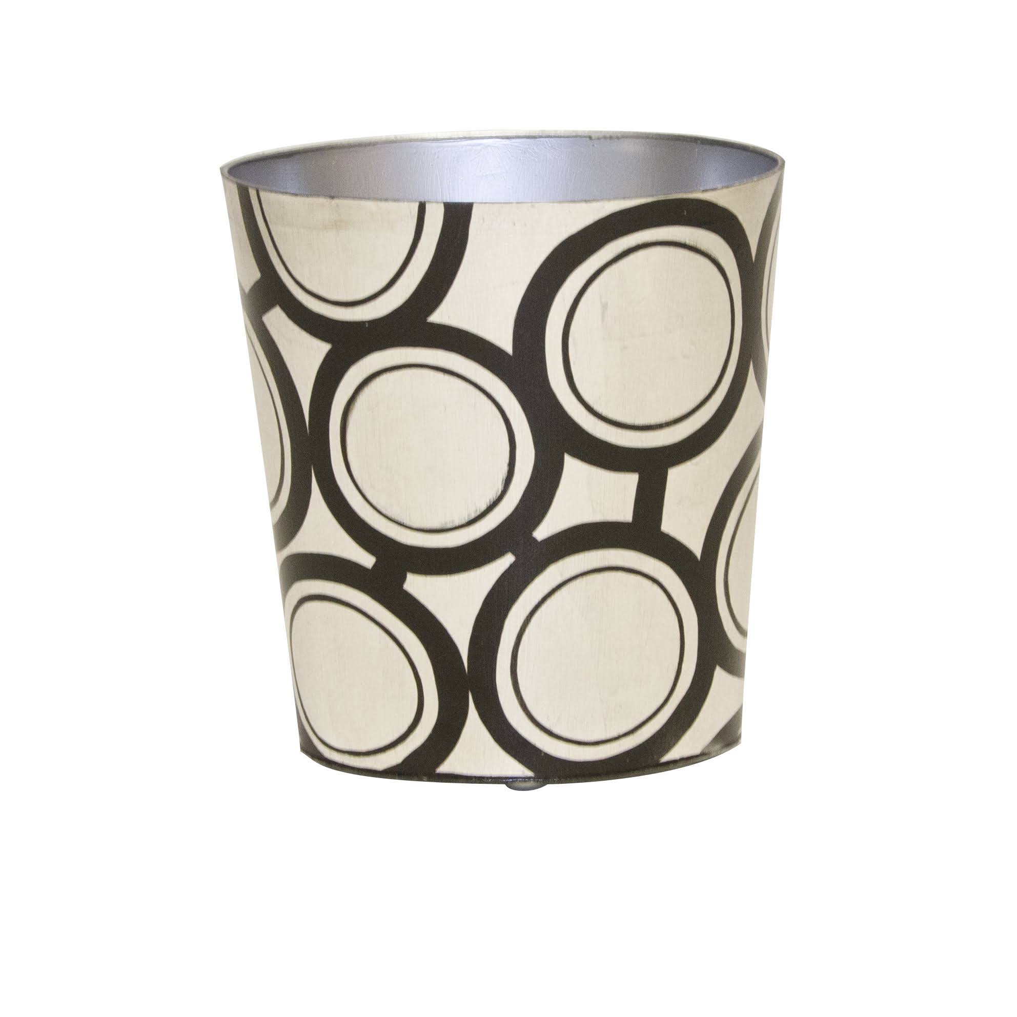 Worlds Away Oval Wastebasket, Black, Silver