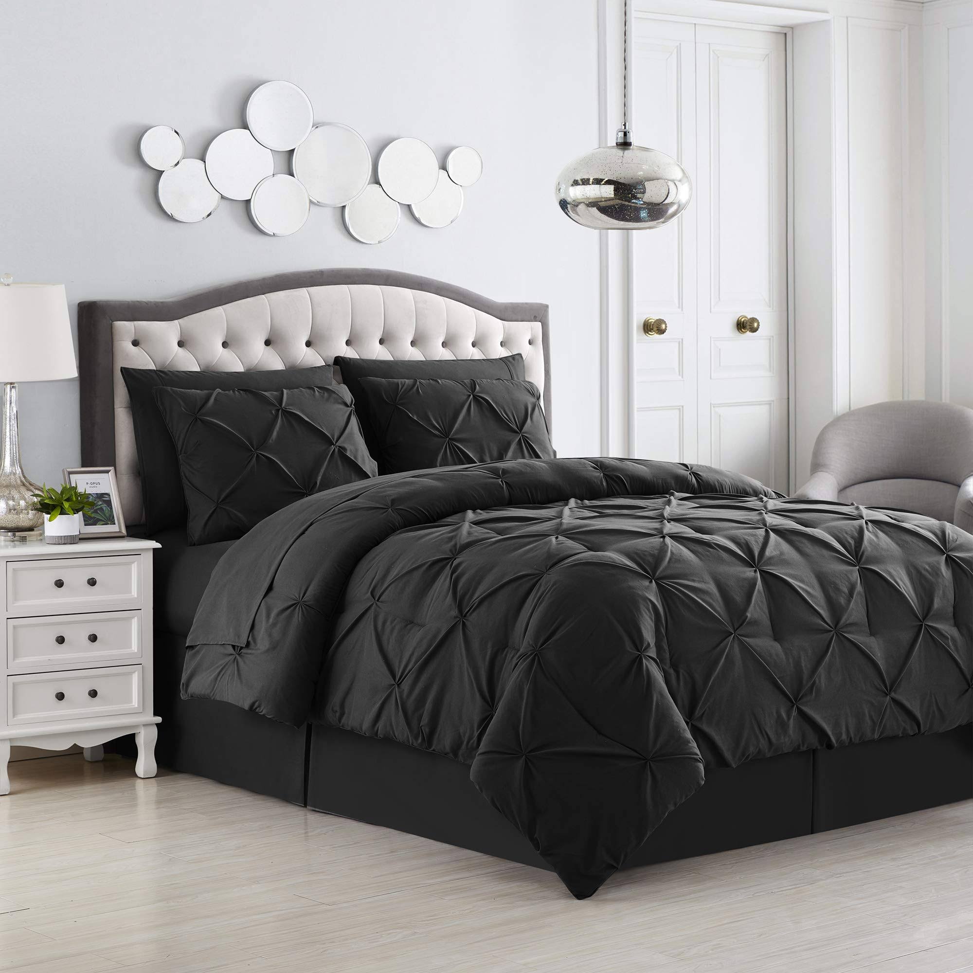 Deluxe 8-Piece Pintuck Bed in A Bag Set - King, Black