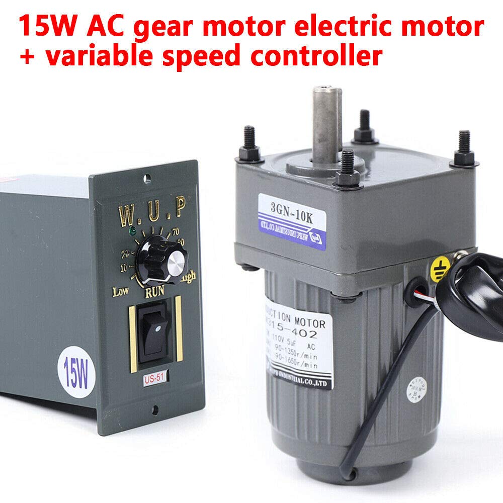 110V 15W Ac Gear Motor Electric Single-Phase Motor Gear Motor Rated Speed 0-54 RPM Electric Variable Speed Adjustable Controller Governor (110V 15W, Reduction Ratio: 1:25)