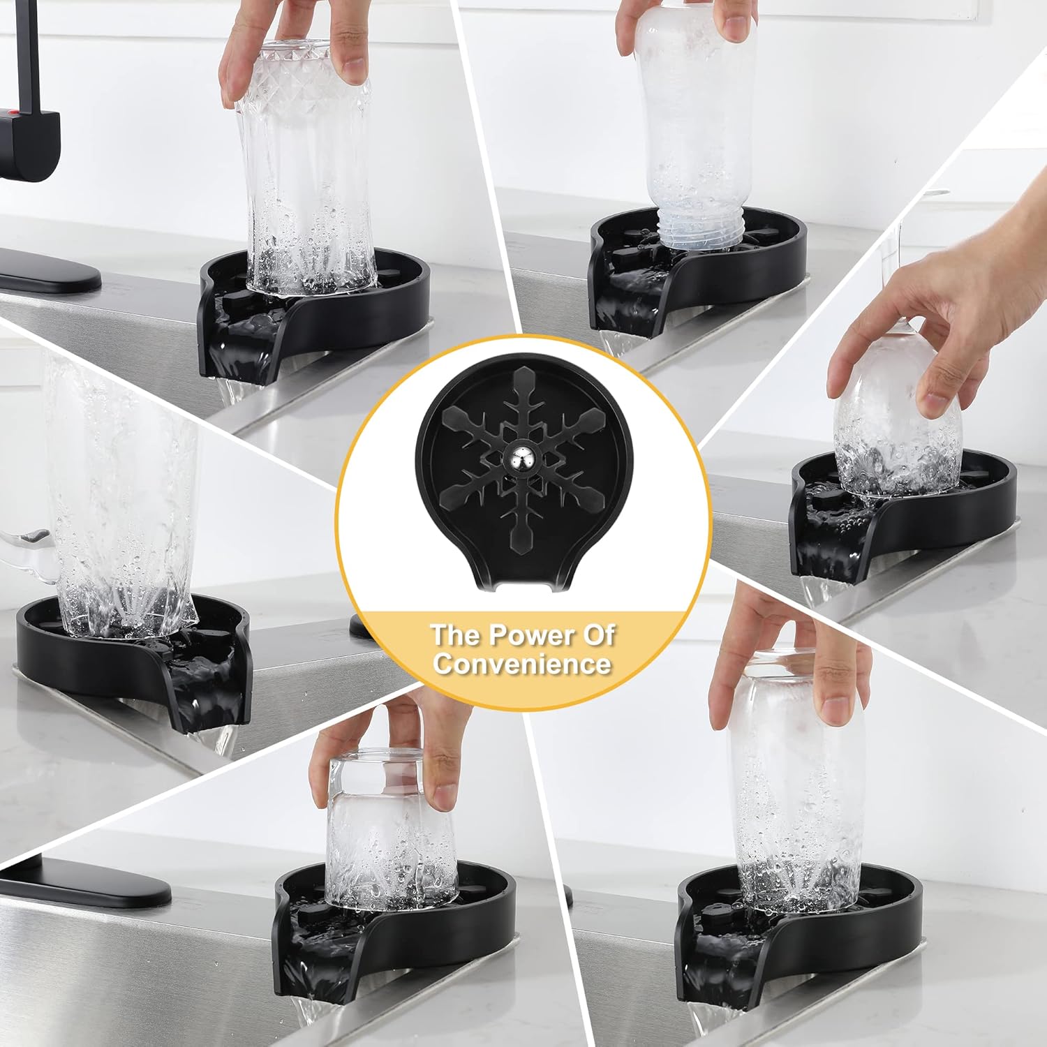 FROPO Kitchen Bottle Washer Black Kitchen Sink Glass Rinser Cup Cleaner for Kitchen Sink - Bar Glass Washer for Baby Bottle, Kitchen Cups, Kitchen Sink Automatic Flushing Device