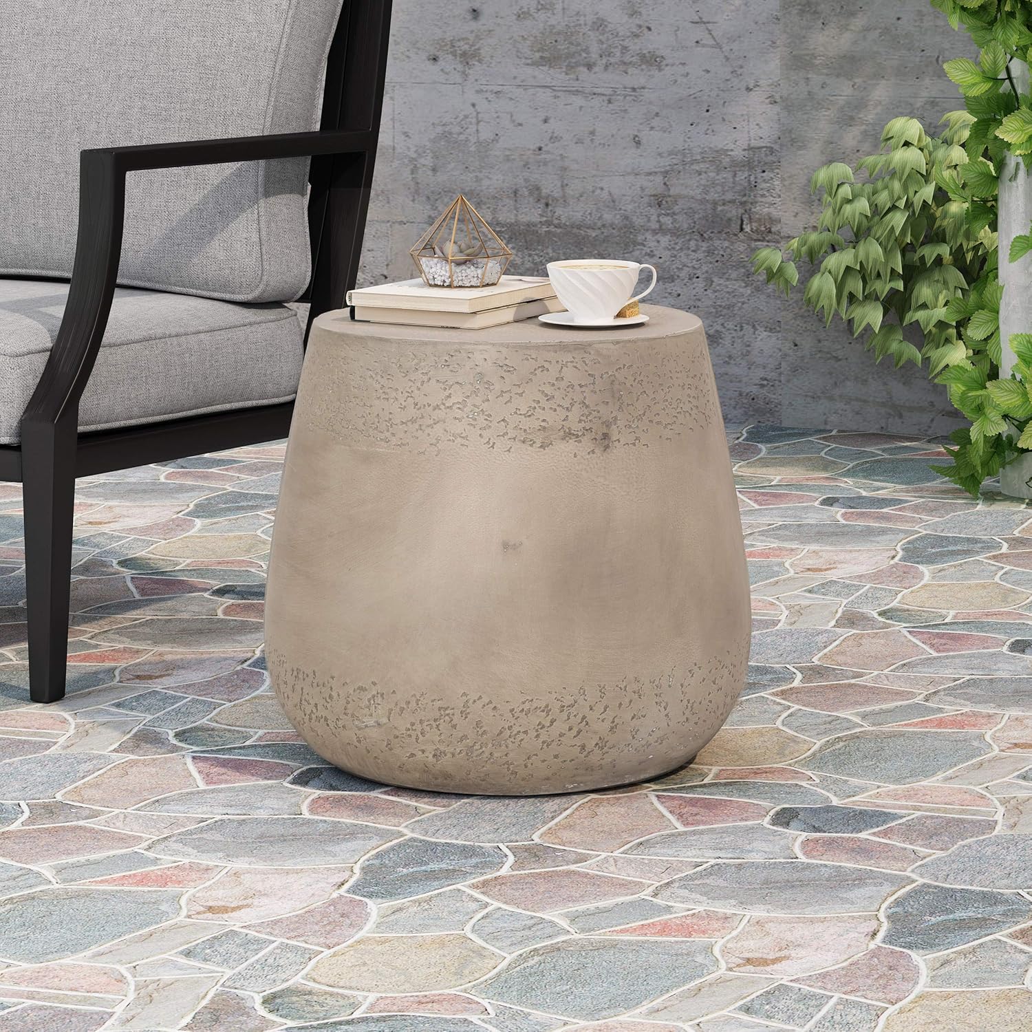 Christopher Knight Home 312765 Phoebe Outdoor Contemporary Lightweight Accent Side Table, Concrete Finish