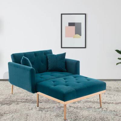 Chaise Lounge Chair Accent Chair Mercer41 Fabric: Blue Velvet