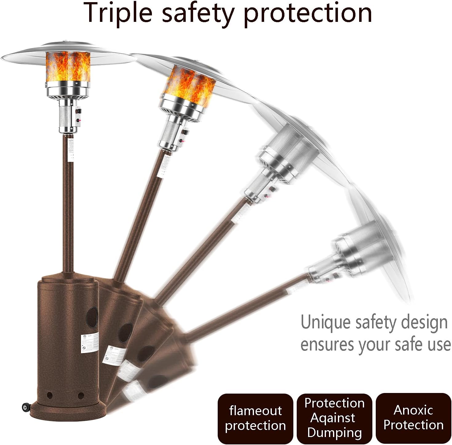 46000 BTU Portable Outdoor Patio Heater - Rapid Heating Space Propane Heater - Commercial & Residential Floor Standing With Wheels and Rain Cover For Christmas,Restaurant,Weeding and Party (Brown)