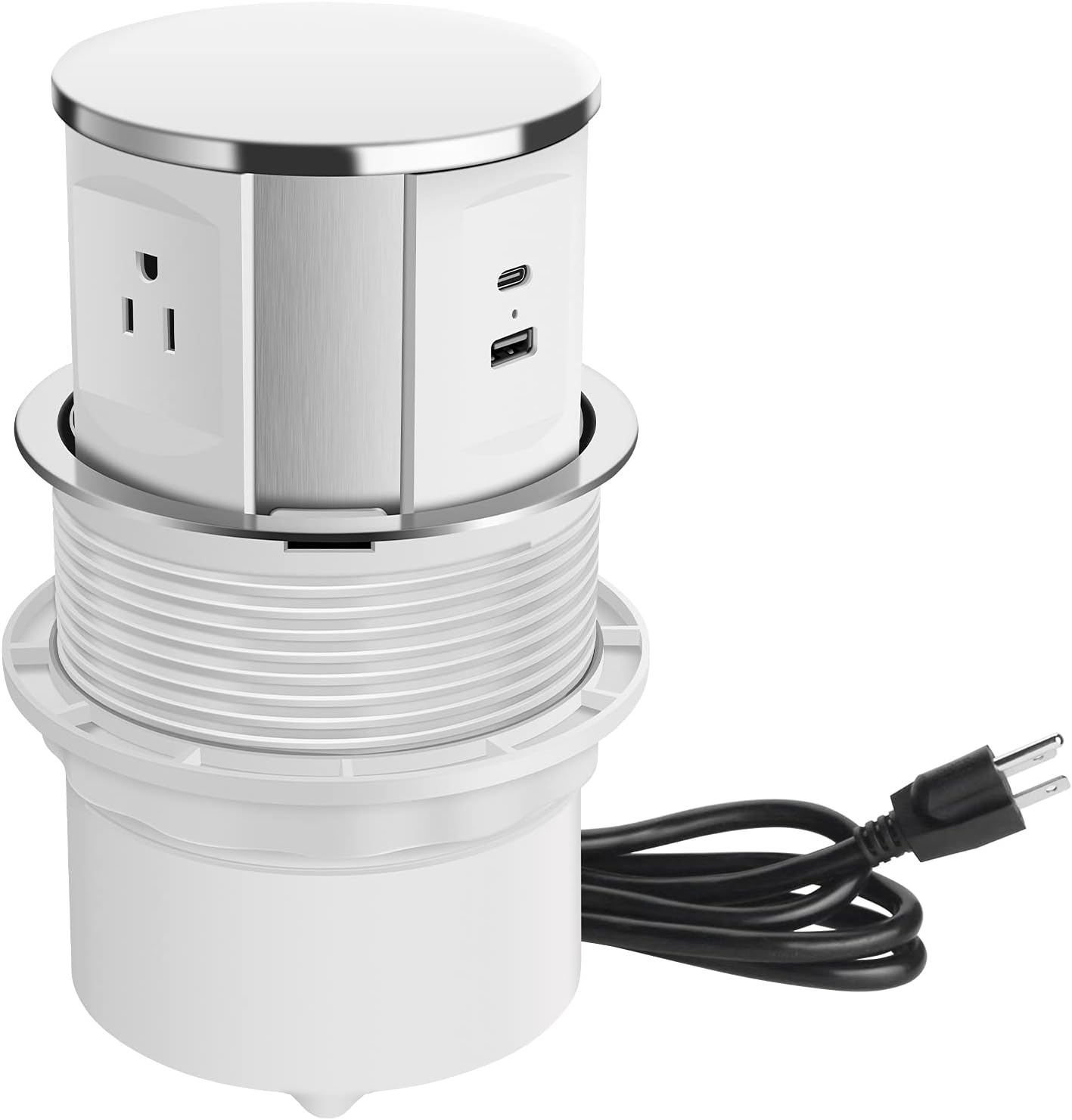 Pop Up Outlet for Countertop, Pop Up Power Strip with USB C Ports, Kitchen Counters Grommet Outlet Center with 3 Outlet and USB Ports. (White) Pack of 2