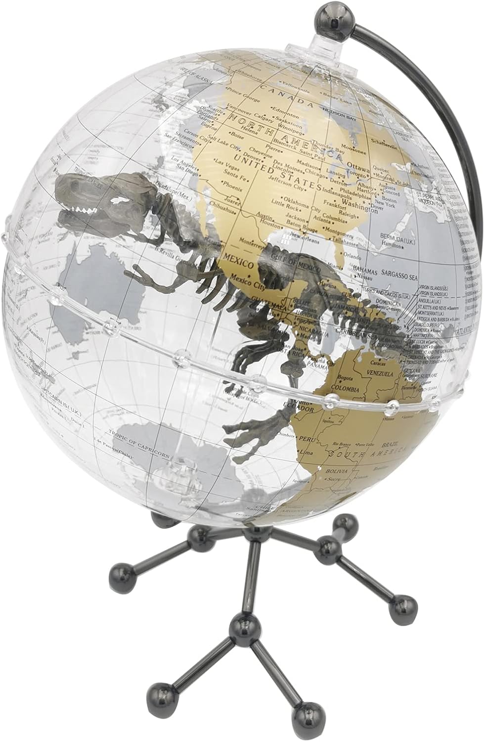 20CM Diameter Clear World Globe with Metal Stand Self-Assembly Dustproof Globes Showcase Storage Organizer with Dinosaurs Model and Collections Colorful Globe Display Case for Learning (Gold) Pack of 2