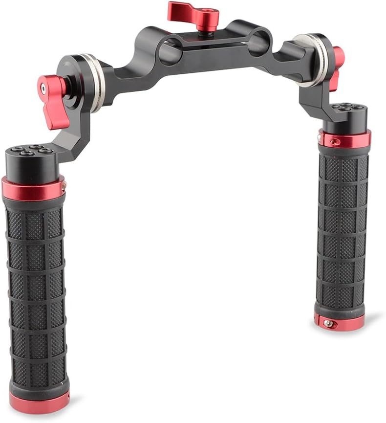 CAMVATE 15mm Rod & Soft Rubber Grip Shoulder Mount Rig with Rosette Standard Accessory for DSLR(Red,M6 Thread,31.8 mm) Pack of 2