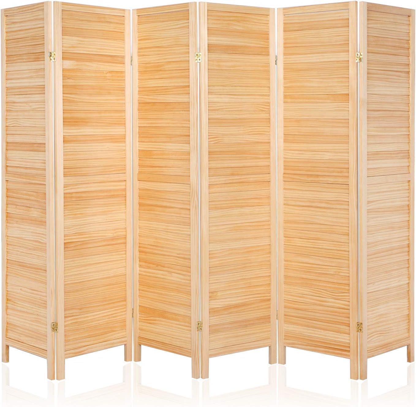 Bonnlo Upgraded Heavy Duty Folding Pine Wood Room Divider Screens, 6FT Tall Indoor Room Dividers and Folding Privacy Screens for Home Office, Restaurant, Bedroom (Natural, 4 Panel)